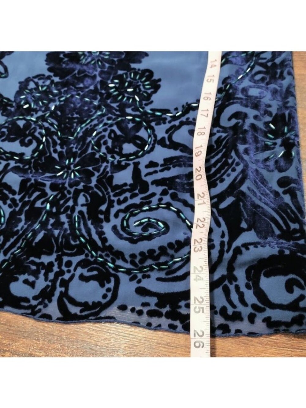 NWT Hale Bob Beaded Elisa Velvet Dress Burnout Long Sleeve Shift Blue Women's XS - Picture 13 of 14